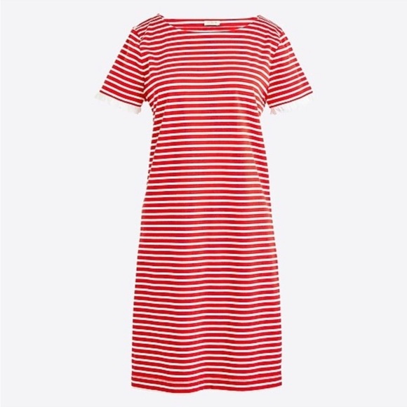 J. Crew Red and White Striped Poplin Trimmed Dress - Picture 3 of 9